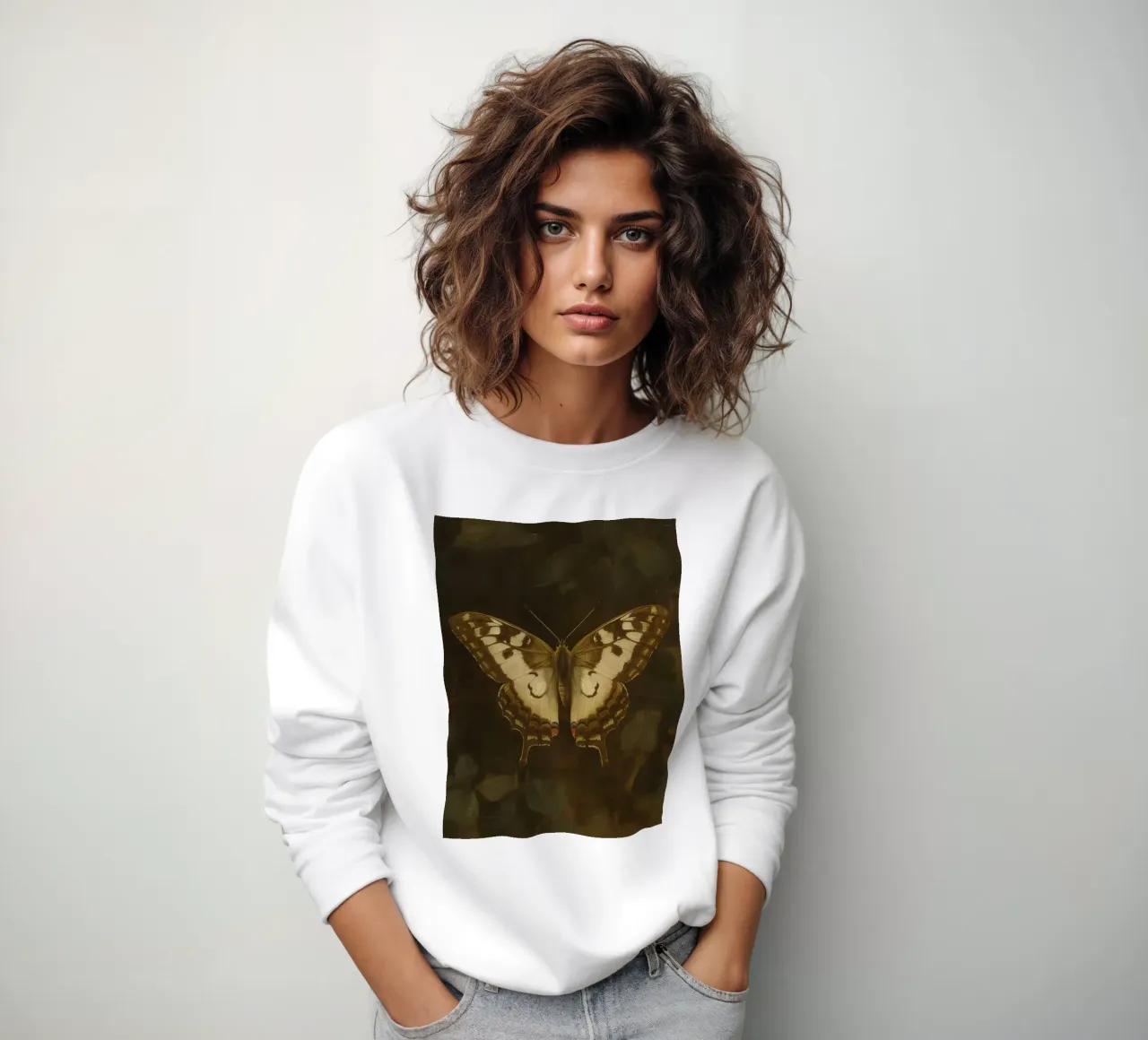 Farfalla posata su fogliame scuro con motivi intricati felpa da DesignDoodle