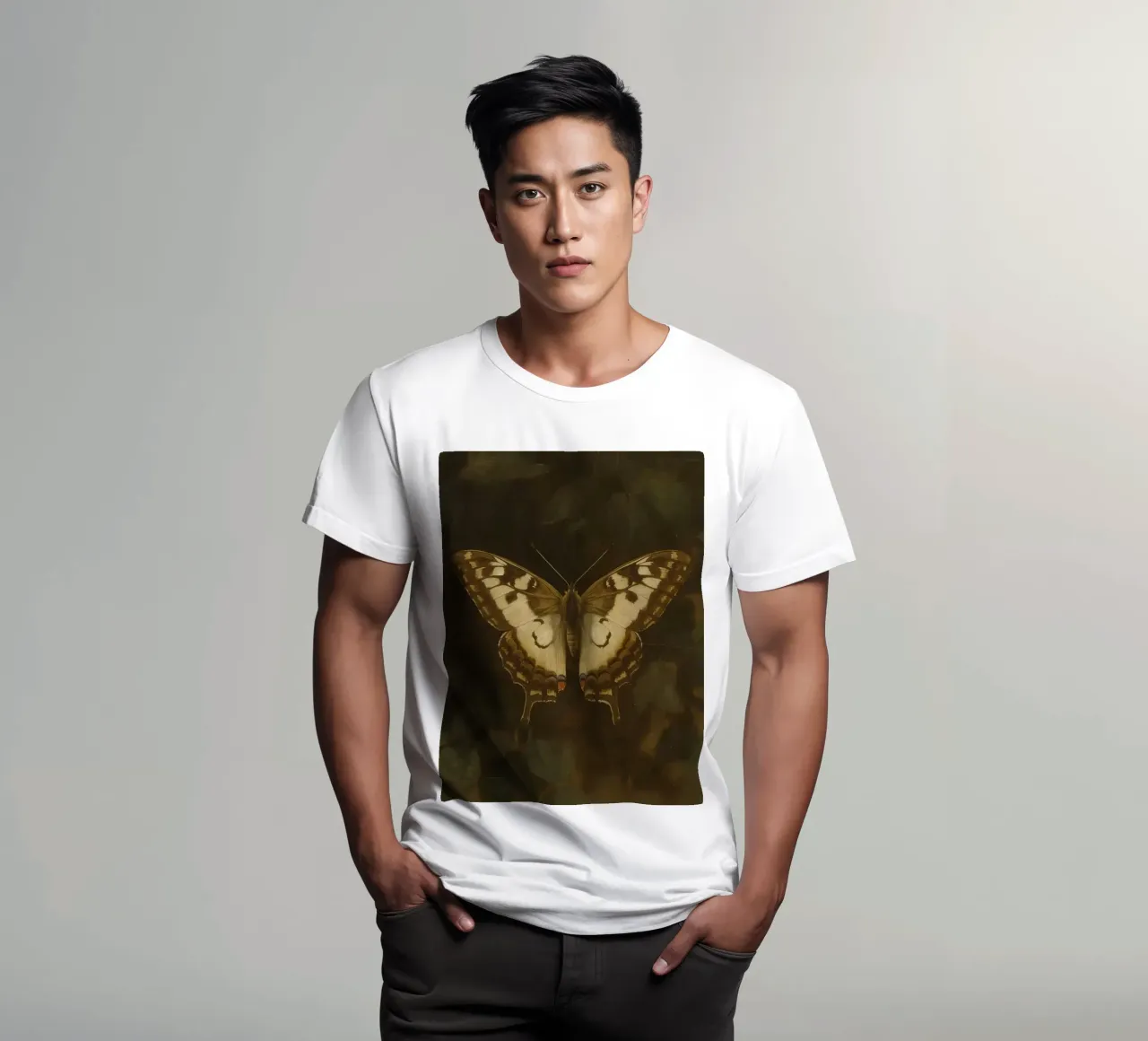 Farfalla posata su fogliame scuro con motivi intricati t-shirt da DesignDoodle