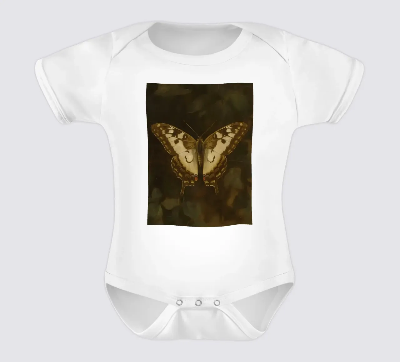 Farfalla posata su fogliame scuro con motivi intricati body neonato maniche corte da DesignDoodle
