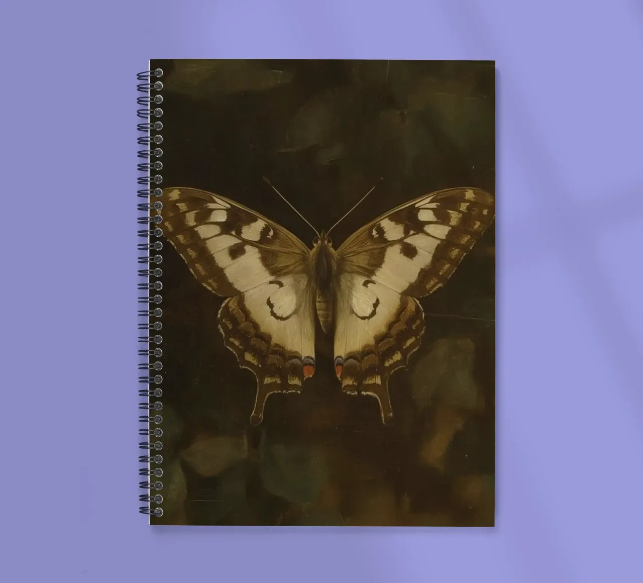 Butterfly resting on dark foliage with intricate patterns spiral notebook by DesignDoodle
