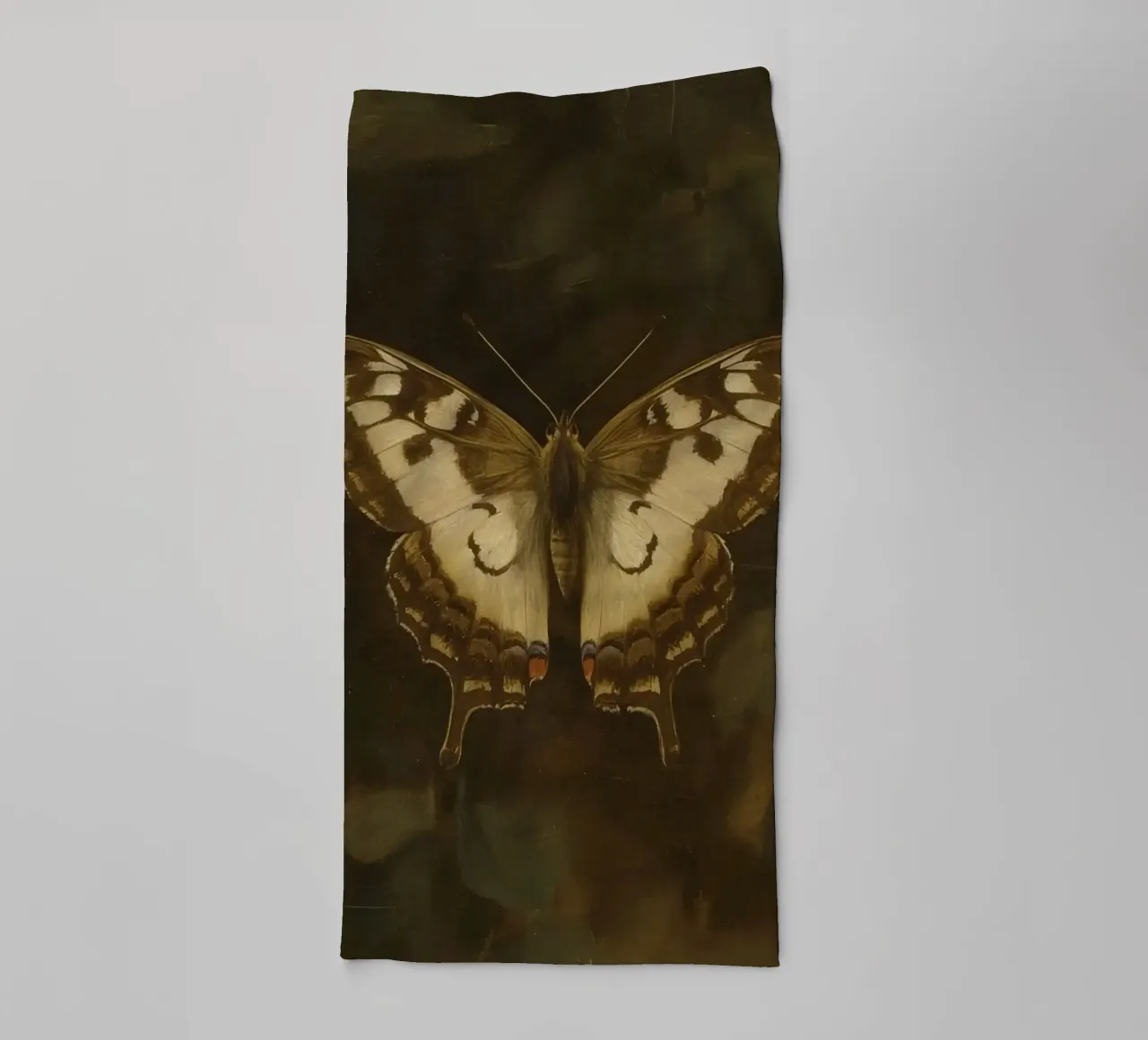Butterfly resting on dark foliage with intricate patterns towel by DesignDoodle