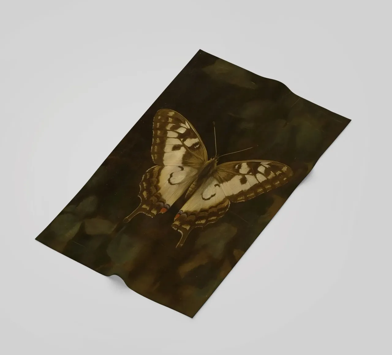 Butterfly resting on dark foliage with intricate patterns beach towel by DesignDoodle