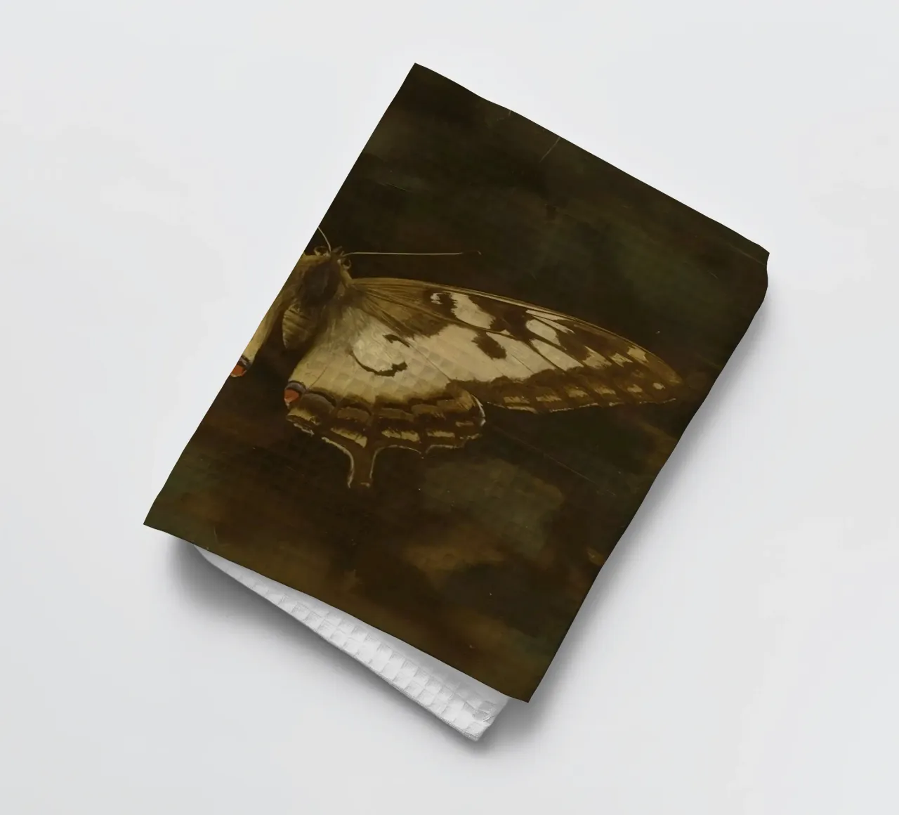 Butterfly resting on dark foliage with intricate patterns tea towel by DesignDoodle