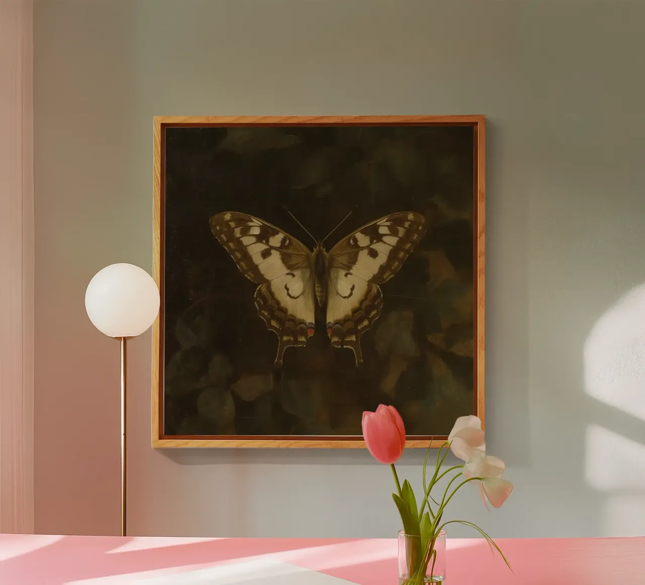 Farfalla posata su fogliame scuro con motivi intricati plexiglass da DesignDoodle