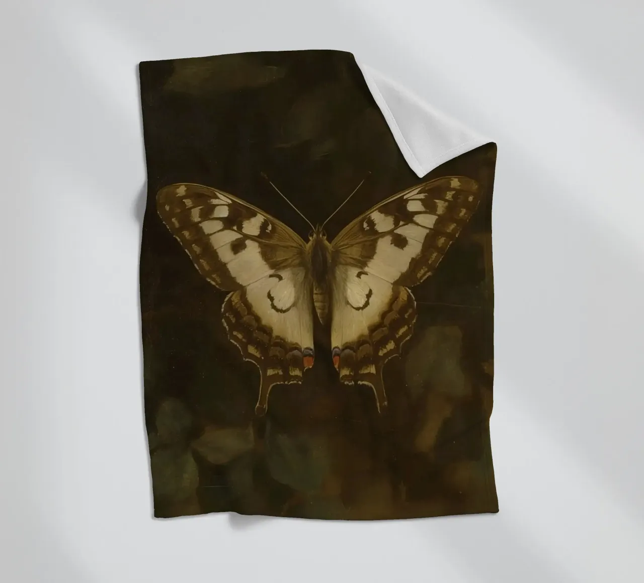 Butterfly resting on dark foliage with intricate patterns fleece blanket by DesignDoodle