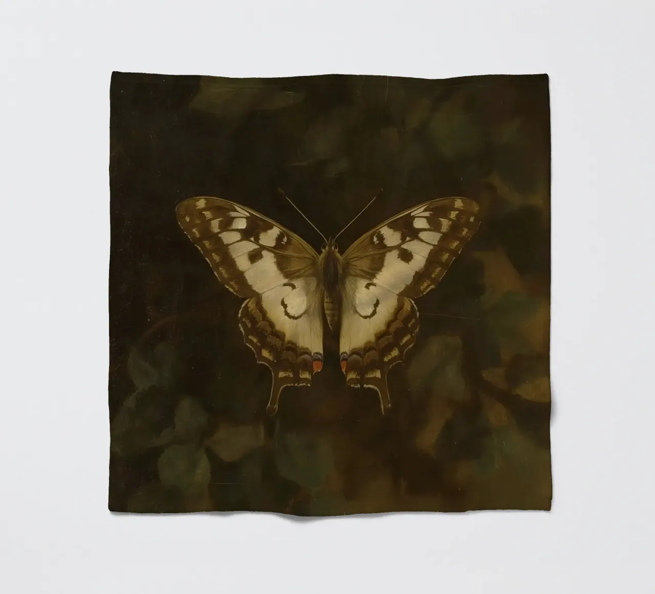 Butterfly resting on dark foliage with intricate patterns fleece blanket by DesignDoodle