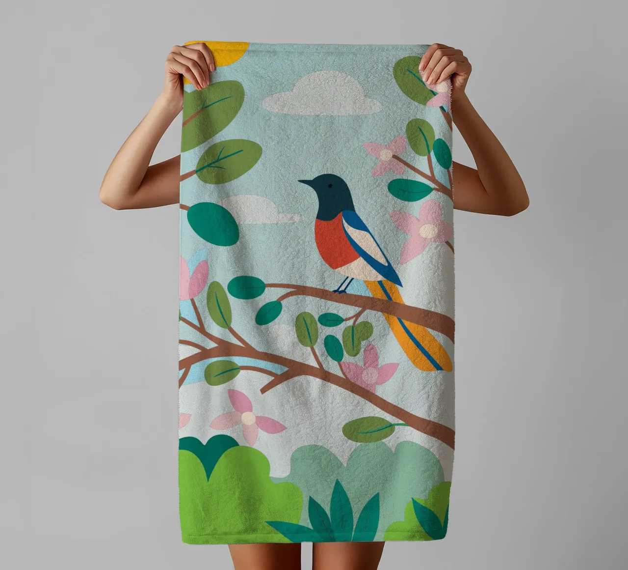 Bird on the branch towel by CUTE ANIMALS