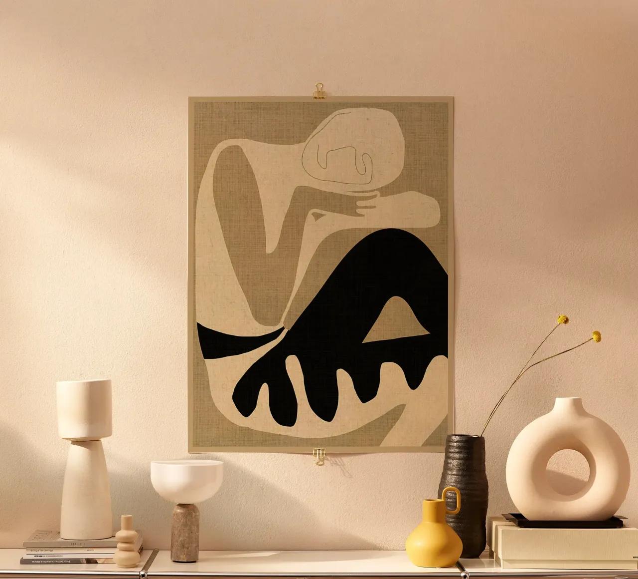 figura astratta seatedpose linee curve disegno a linee poster con telaio in alluminio da DavisStudio