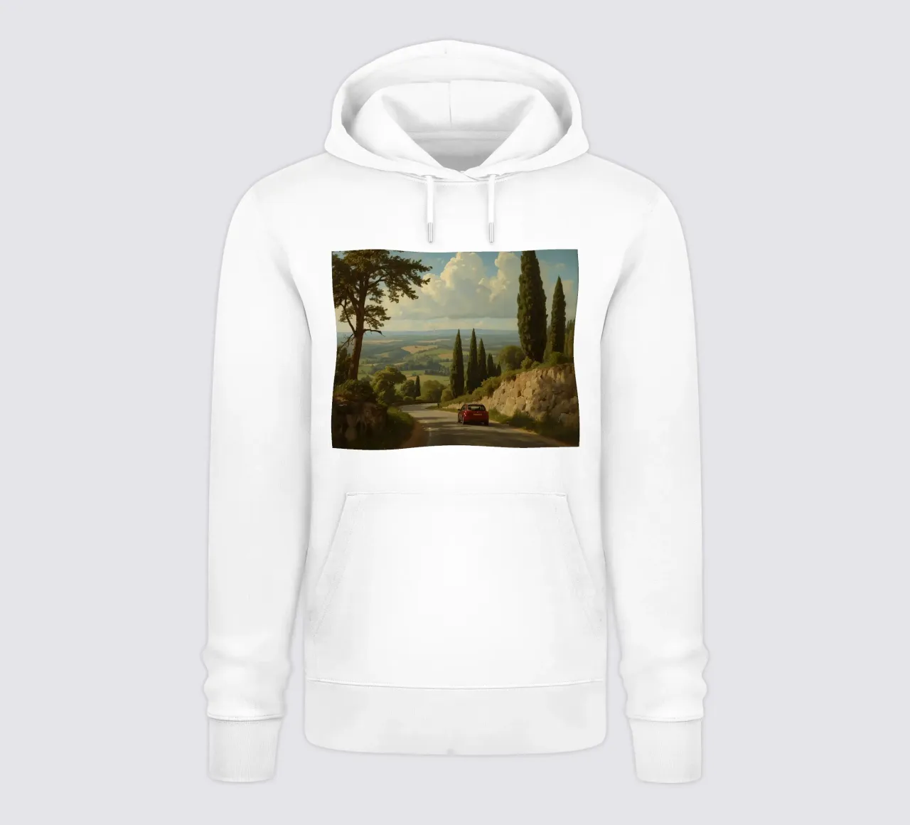 Superbe vue de la campagne avec une voiture roulant le long d'une route sinueuse. sweat à capuche de DesignDoodle