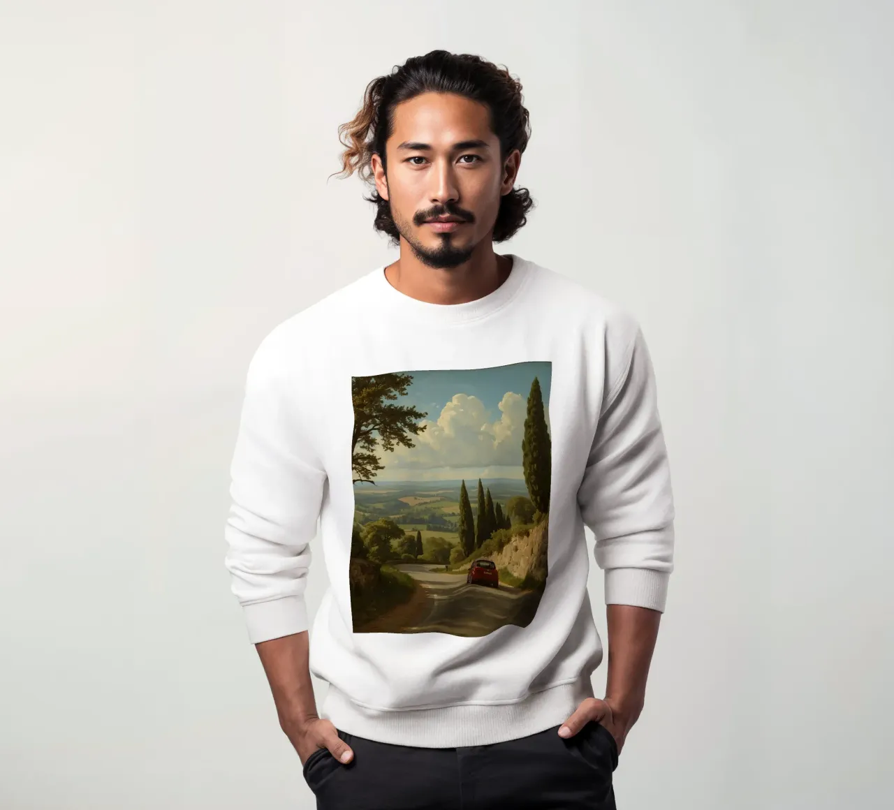 Superbe vue de la campagne avec une voiture roulant le long d'une route sinueuse. sweat de DesignDoodle
