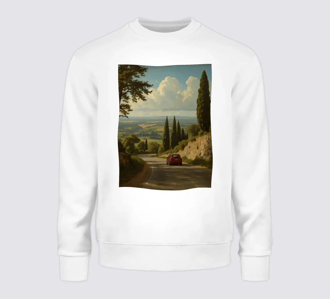 Superbe vue de la campagne avec une voiture roulant le long d'une route sinueuse. sweat de DesignDoodle