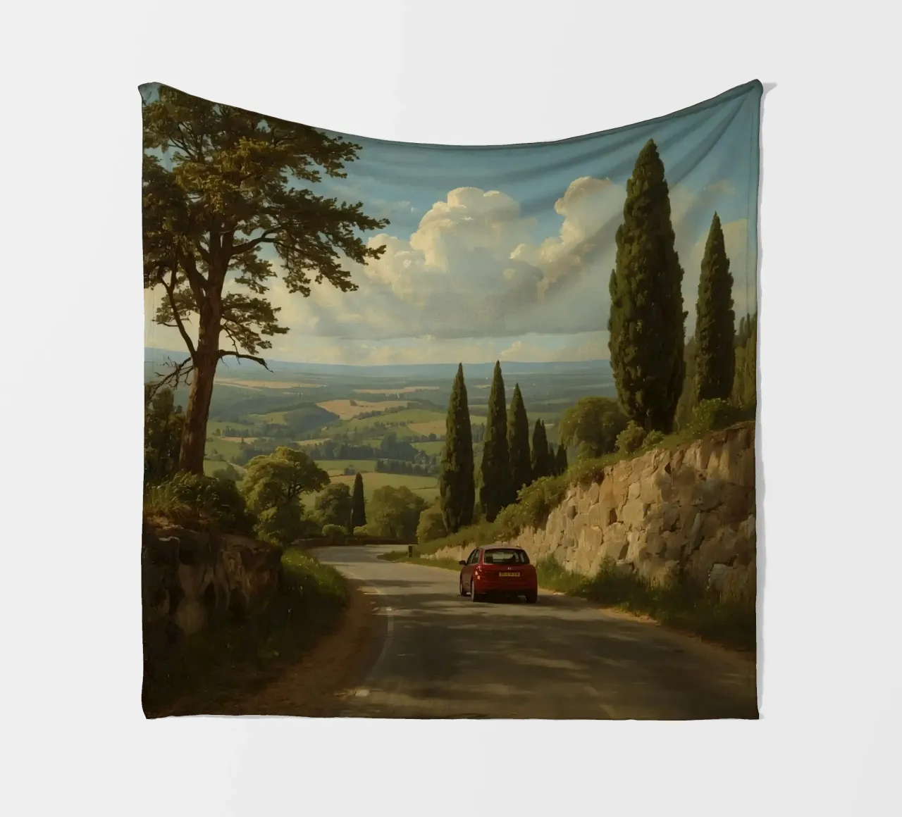 Superbe vue de la campagne avec une voiture roulant le long d'une route sinueuse. plaid polaire de DesignDoodle