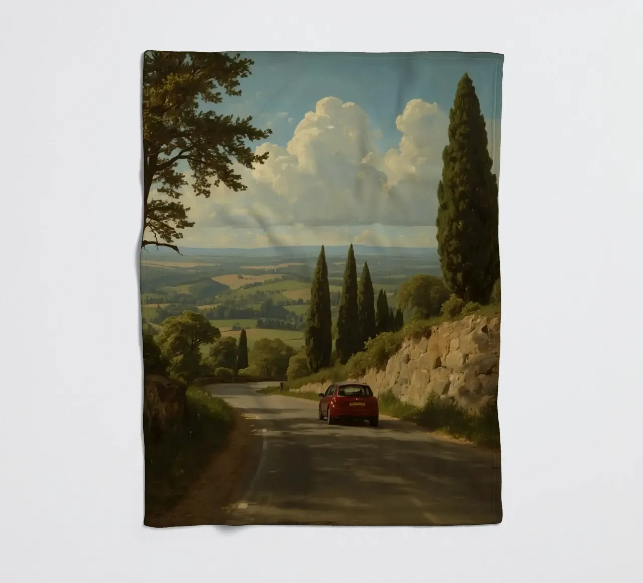 Superbe vue de la campagne avec une voiture roulant le long d'une route sinueuse. plaid polaire de DesignDoodle