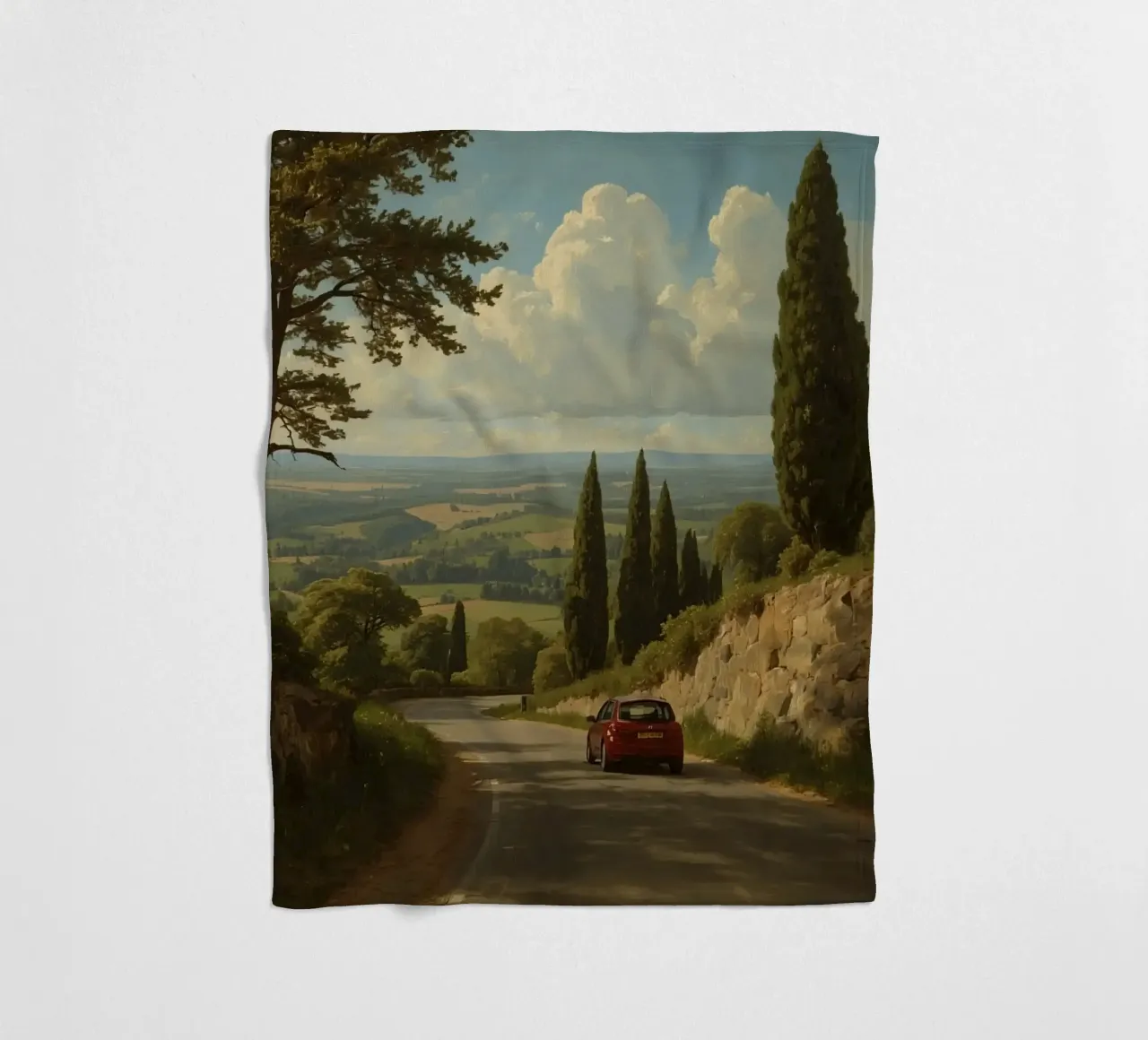 Superbe vue de la campagne avec une voiture roulant le long d'une route sinueuse. plaid polaire de DesignDoodle