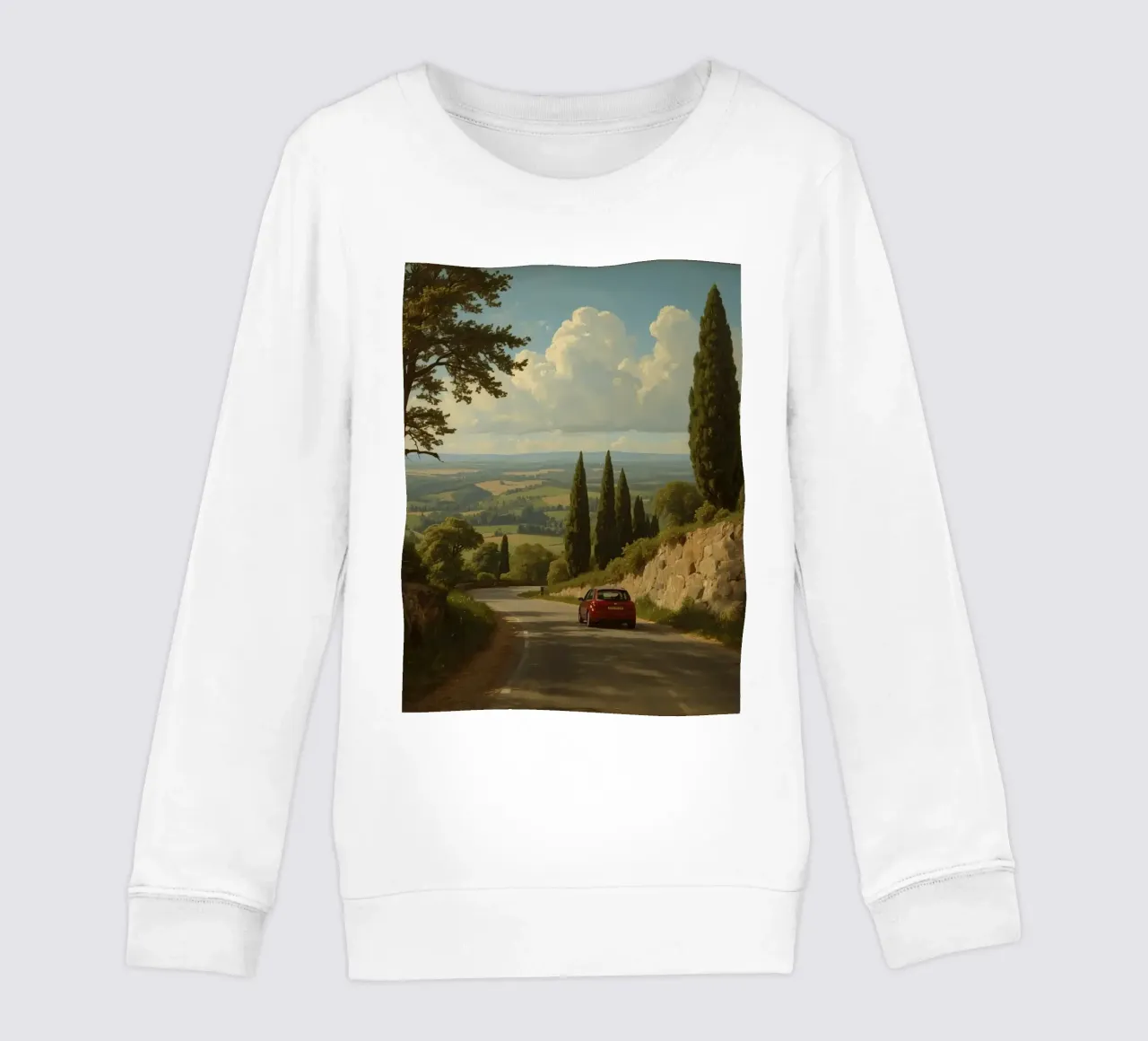 Superbe vue de la campagne avec une voiture roulant le long d'une route sinueuse. sweat enfant de DesignDoodle