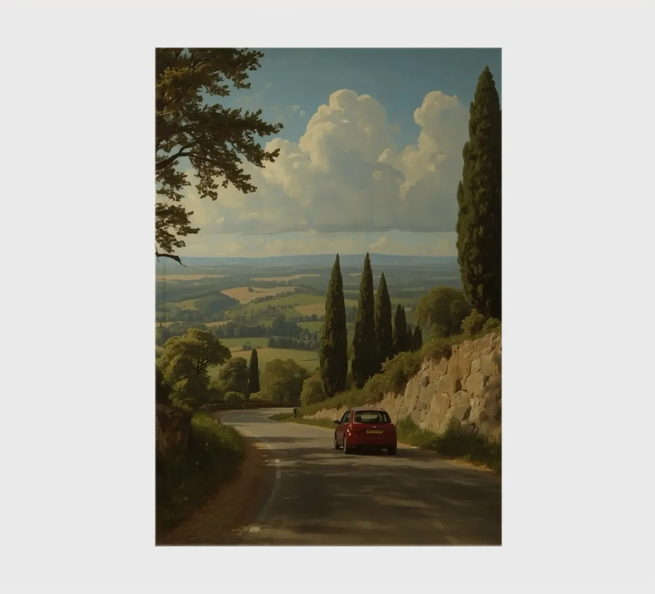 Superbe vue de la campagne avec une voiture roulant le long d'une route sinueuse. carnet de notes de DesignDoodle
