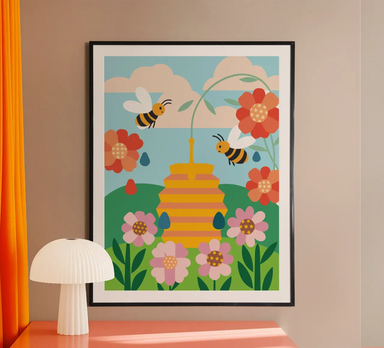 Api e miele poster con telaio in alluminio da CUTE ANIMALS