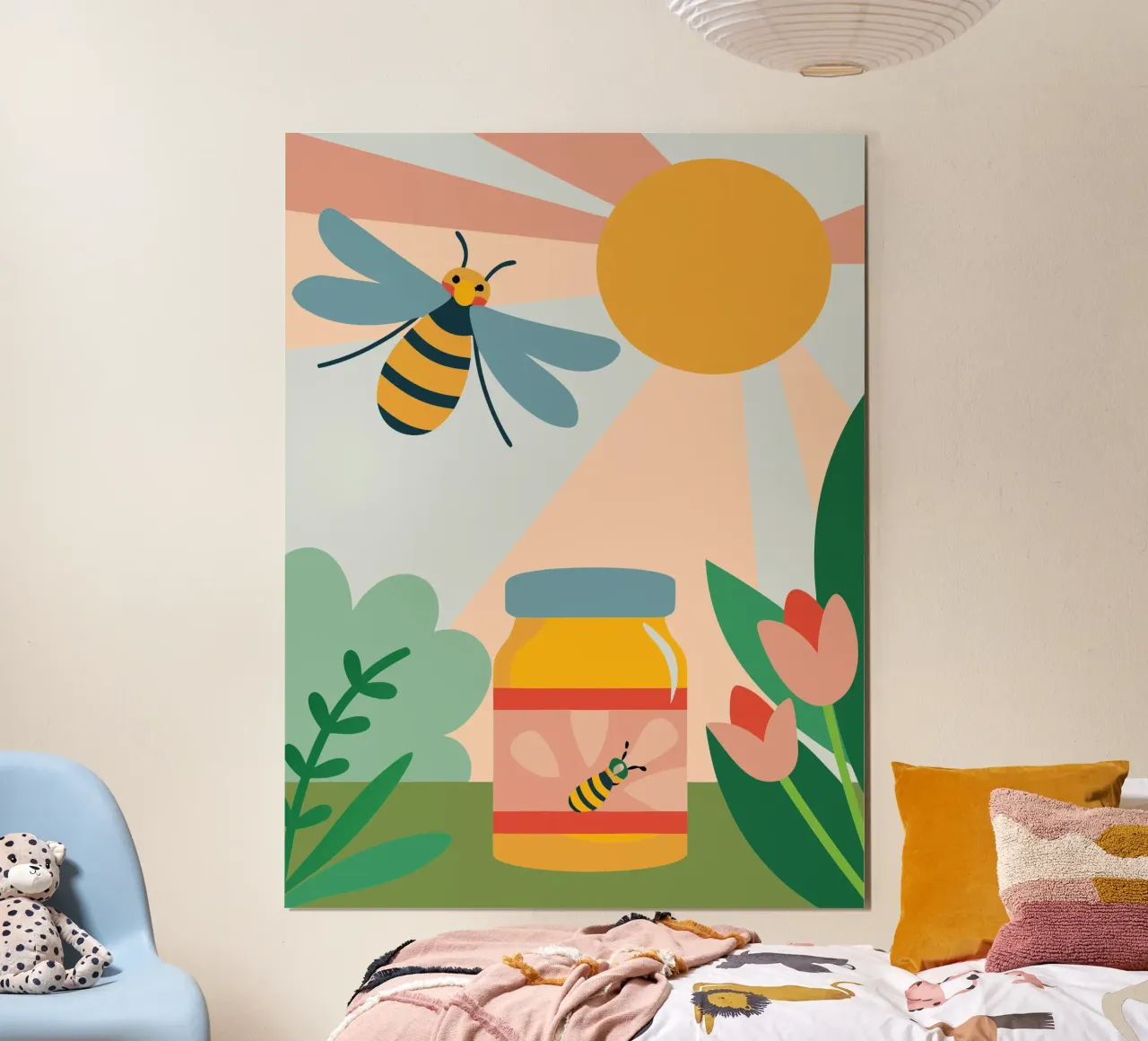 Api e miele poster con telaio in alluminio da CUTE ANIMALS
