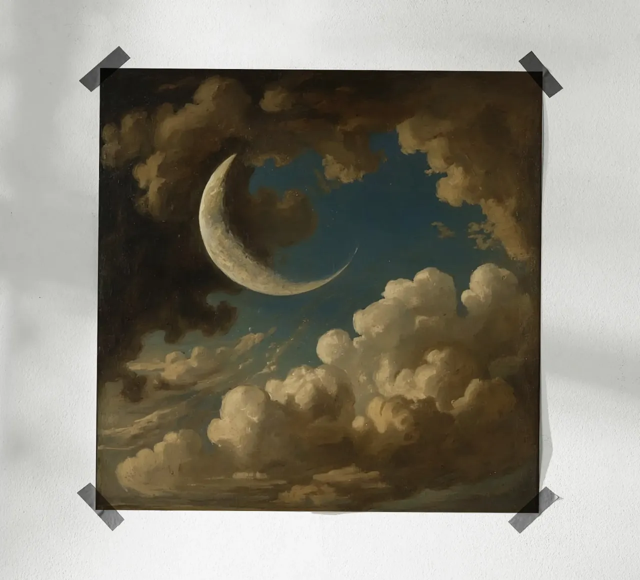La luce della luna che fa capolino tra le nuvole in un cielo notturno carta hahnemühle da DesignDoodle