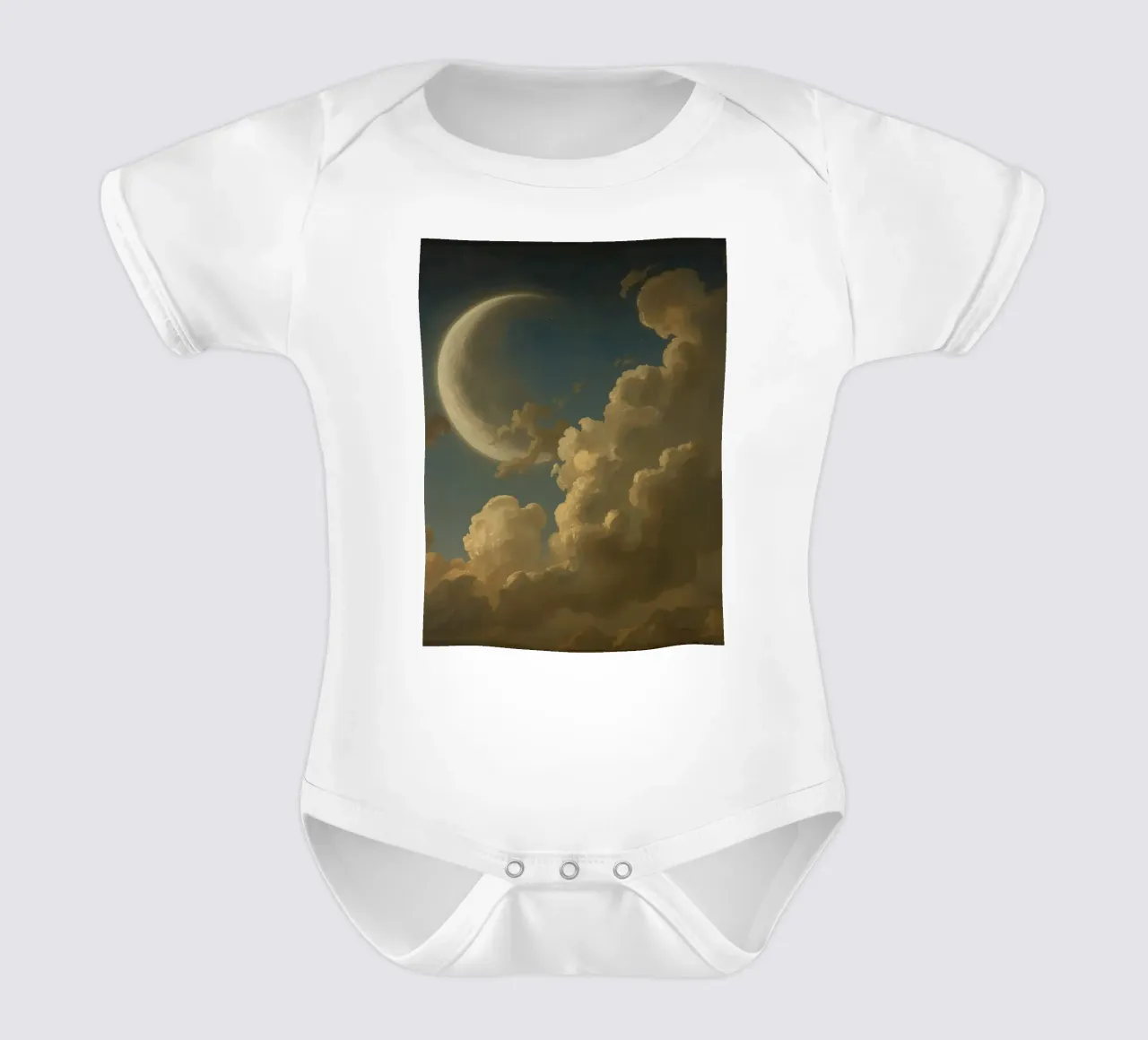 Moon illuminated by clouds in a nighttime sky short-sleeve baby romper by DesignDoodle