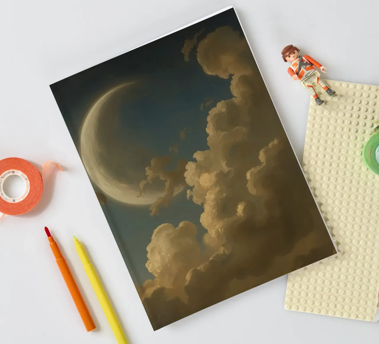 Moon illuminated by clouds in a nighttime sky notebook by DesignDoodle