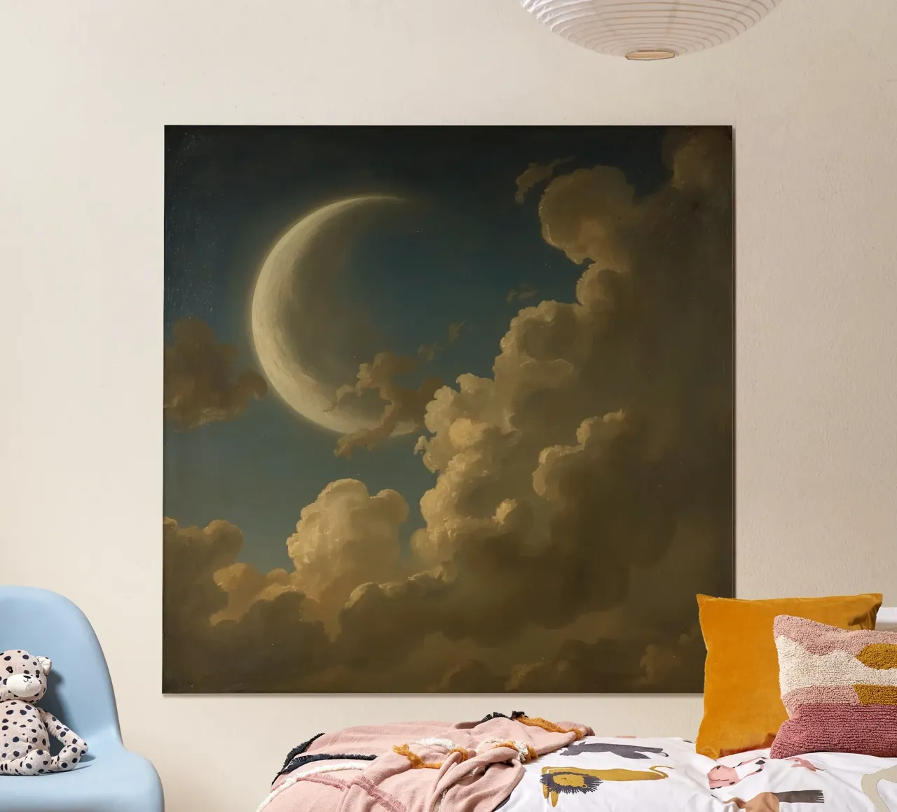 Luna illuminata dalle nuvole in un cielo notturno poster con telaio in plastica da DesignDoodle