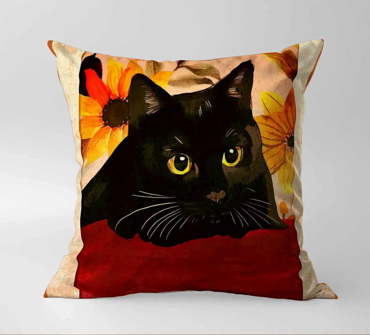 gatto nero occhi di gatto occhi gialli cuscino da CourtneyStudio