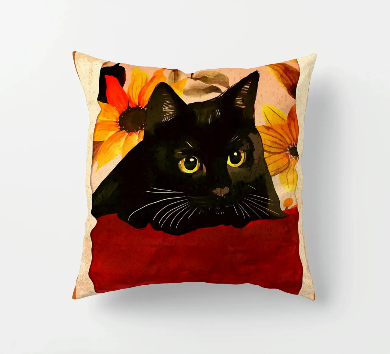 gatto nero occhi di gatto occhi gialli cuscino da CourtneyStudio