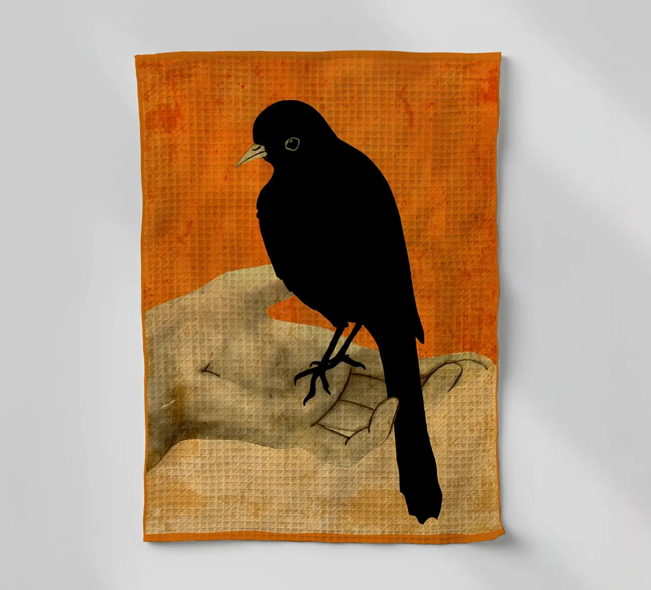 silhouette d'oiseau main orange torchon de CourtneyStudio