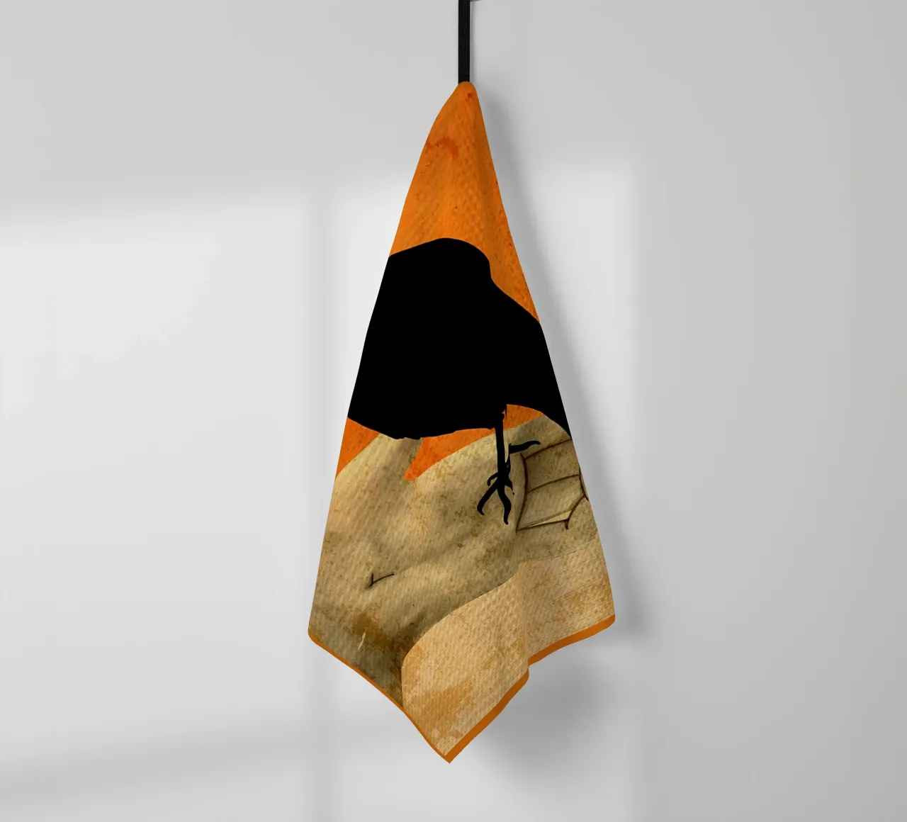 silhouette d'oiseau main orange torchon de CourtneyStudio