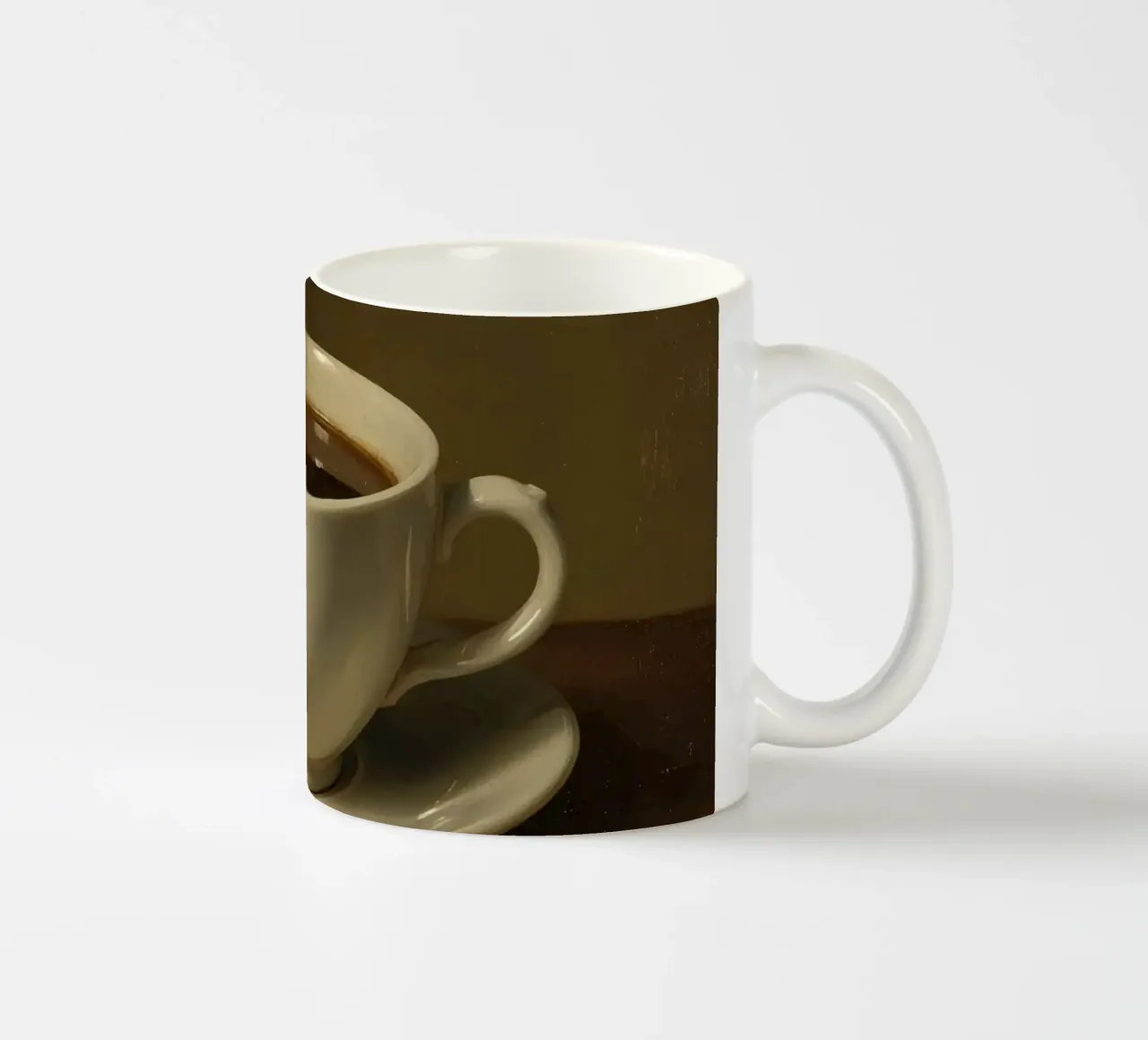 Tazza da caffè con vapore appoggiata su un piattino in un ambiente caldo tazza in ceramica da DesignDoodle