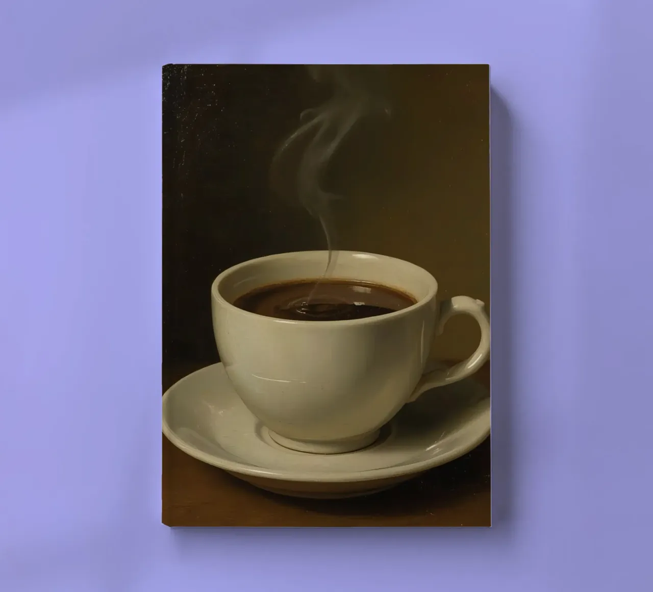 Coffee cup with steam resting on a saucer in a warm setting notebook by DesignDoodle