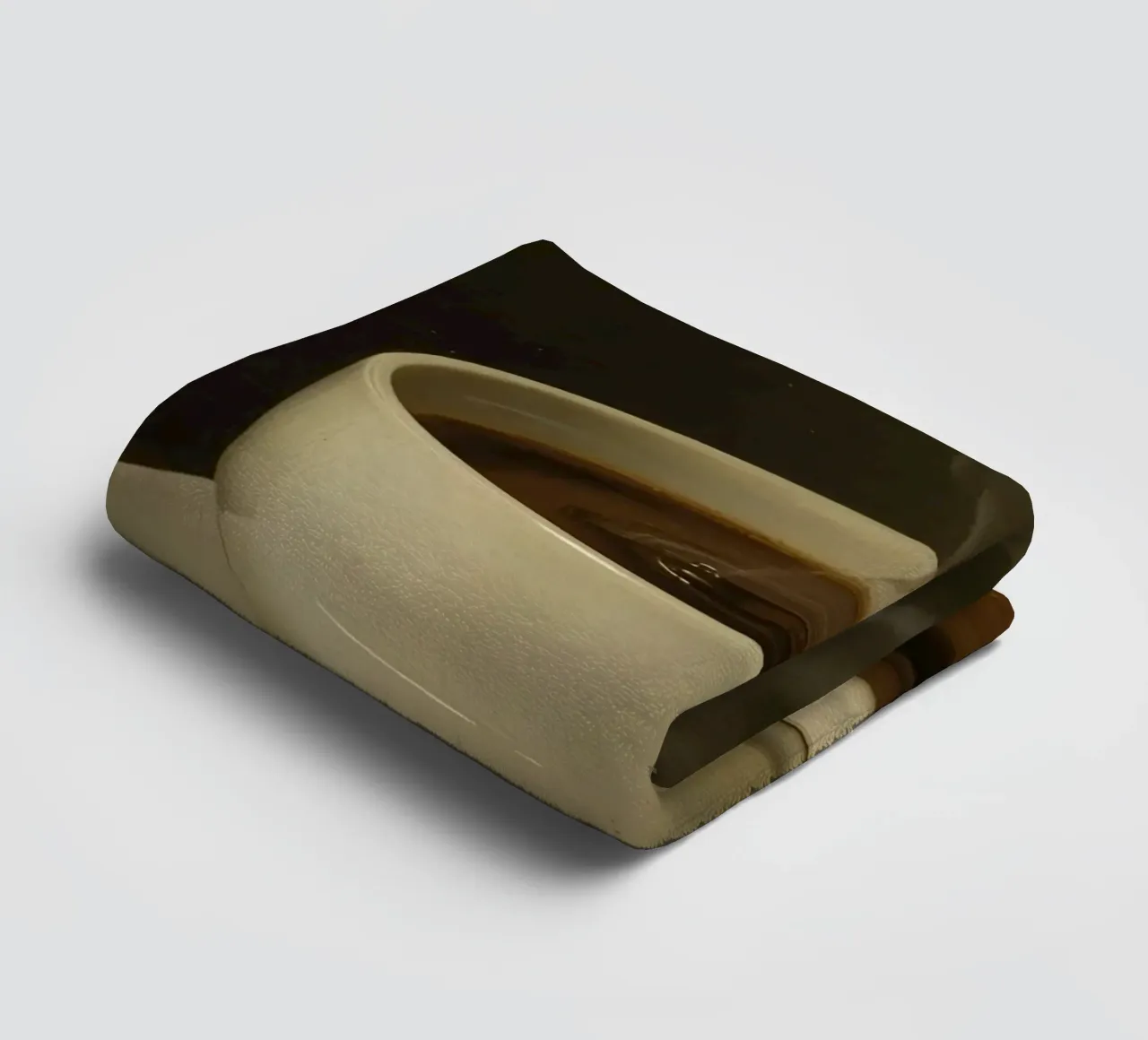 Coffee cup with steam resting on a saucer in a warm setting towel by DesignDoodle