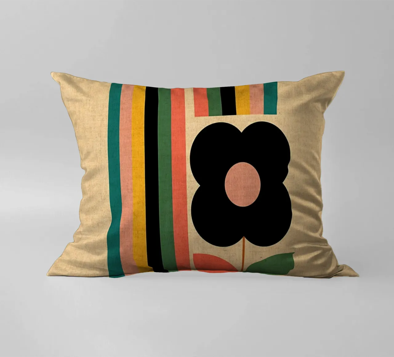 Illustrazione retrò di fiori e arcobaleno cuscino da Edson Studio