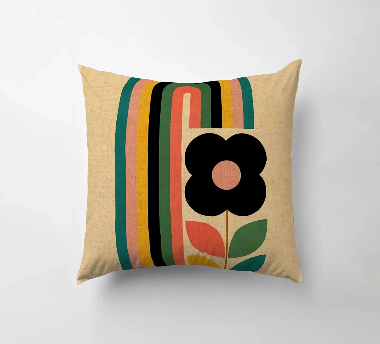 Illustrazione retrò di fiori e arcobaleno cuscino da Edson Studio