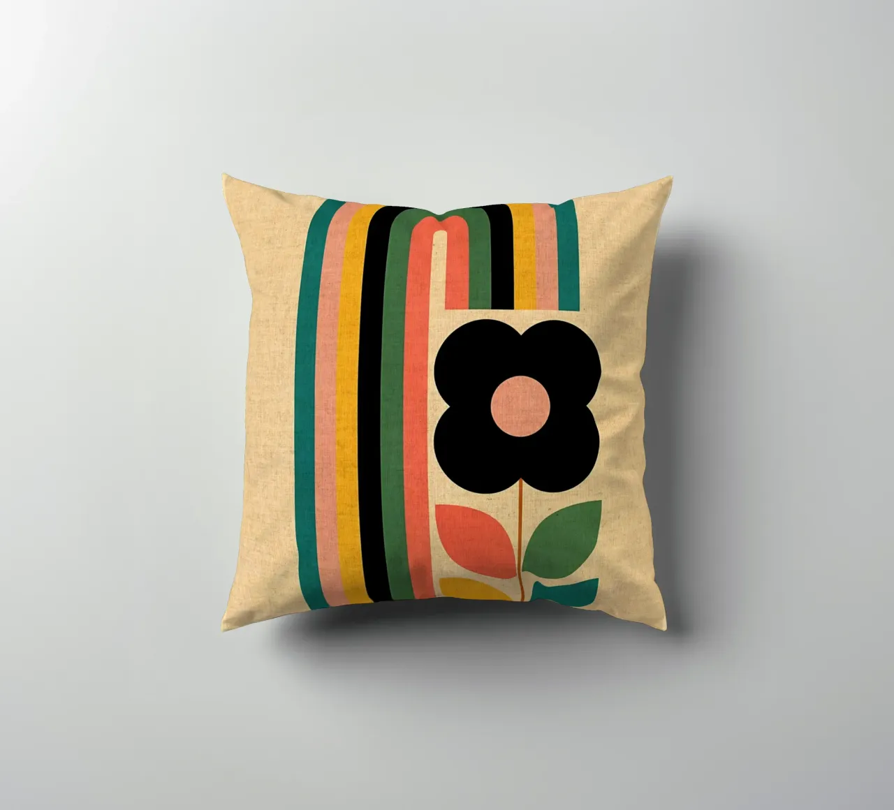 Illustrazione retrò di fiori e arcobaleno cuscino da Edson Studio