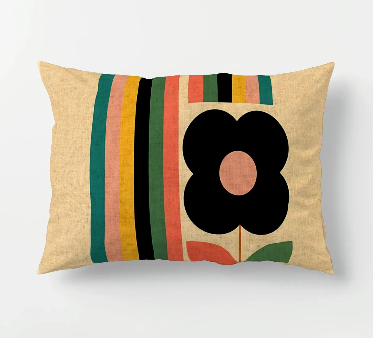 Illustrazione retrò di fiori e arcobaleno cuscino da Edson Studio