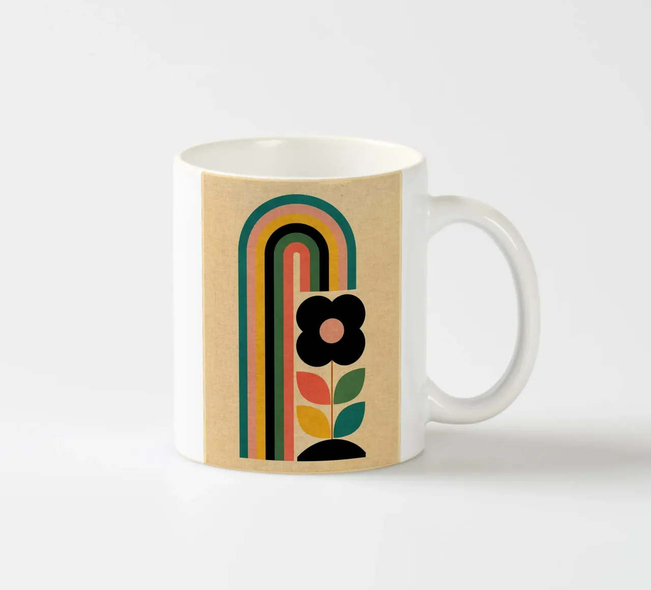 Retro Regenboog en Bloemenillustratie keramische mok van Edson Studio