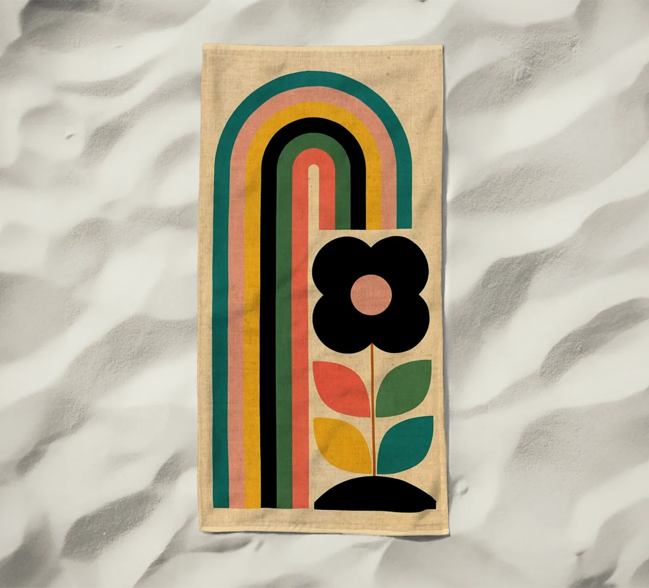 Illustrazione retrò di fiori e arcobaleno telo mare da Edson Studio