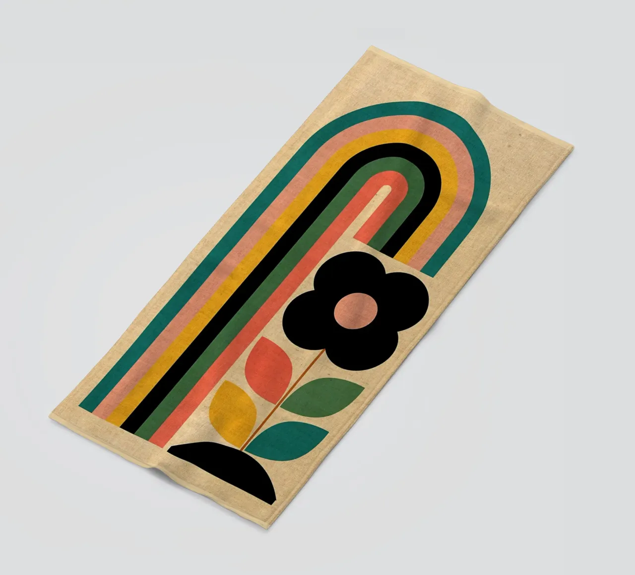 Illustrazione retrò di fiori e arcobaleno telo mare da Edson Studio