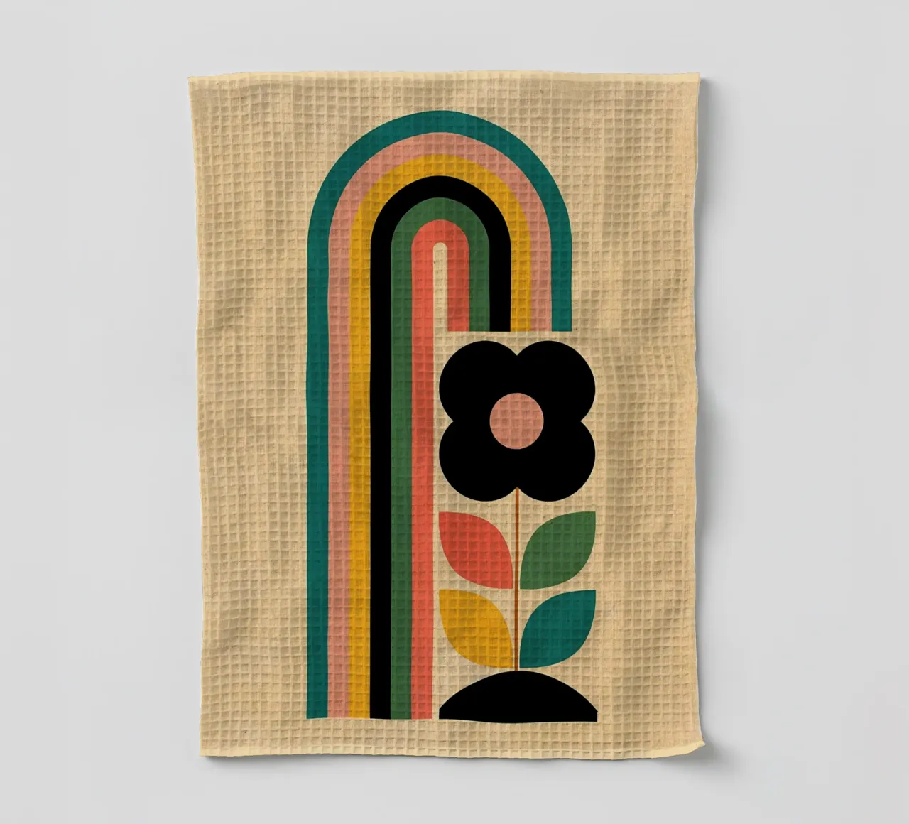 Illustrazione retrò di fiori e arcobaleno canovaccio da cucina da Edson Studio