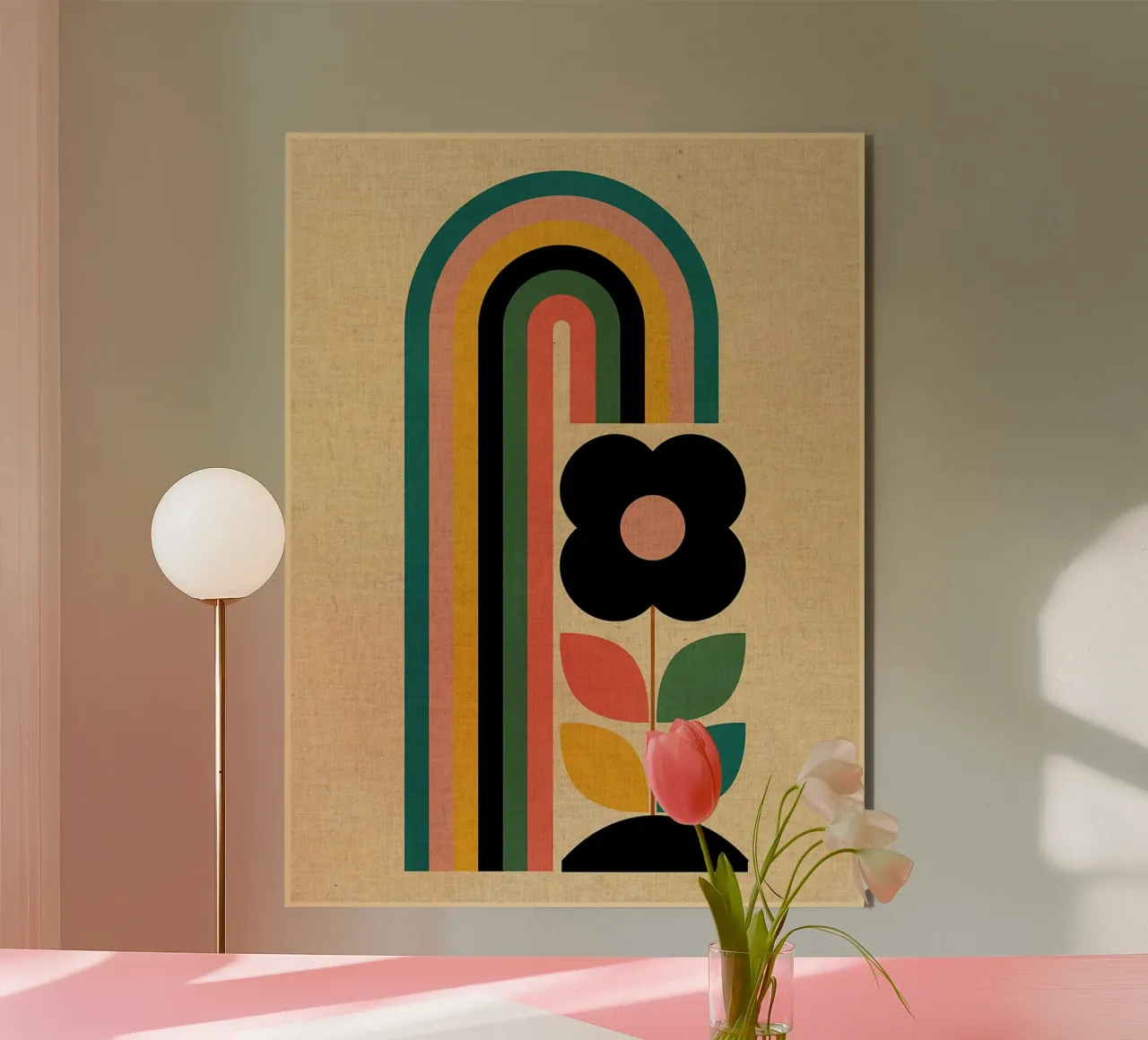 Illustrazione retrò di fiori e arcobaleno pannello forex da Edson Studio