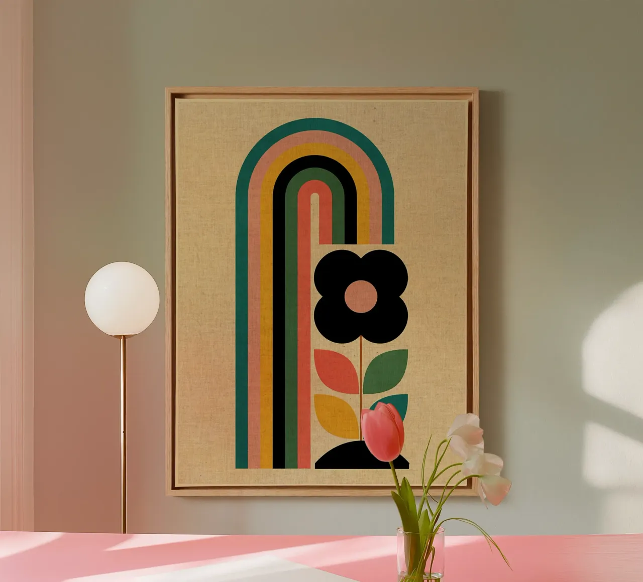 Illustrazione retrò di fiori e arcobaleno tela da Edson Studio