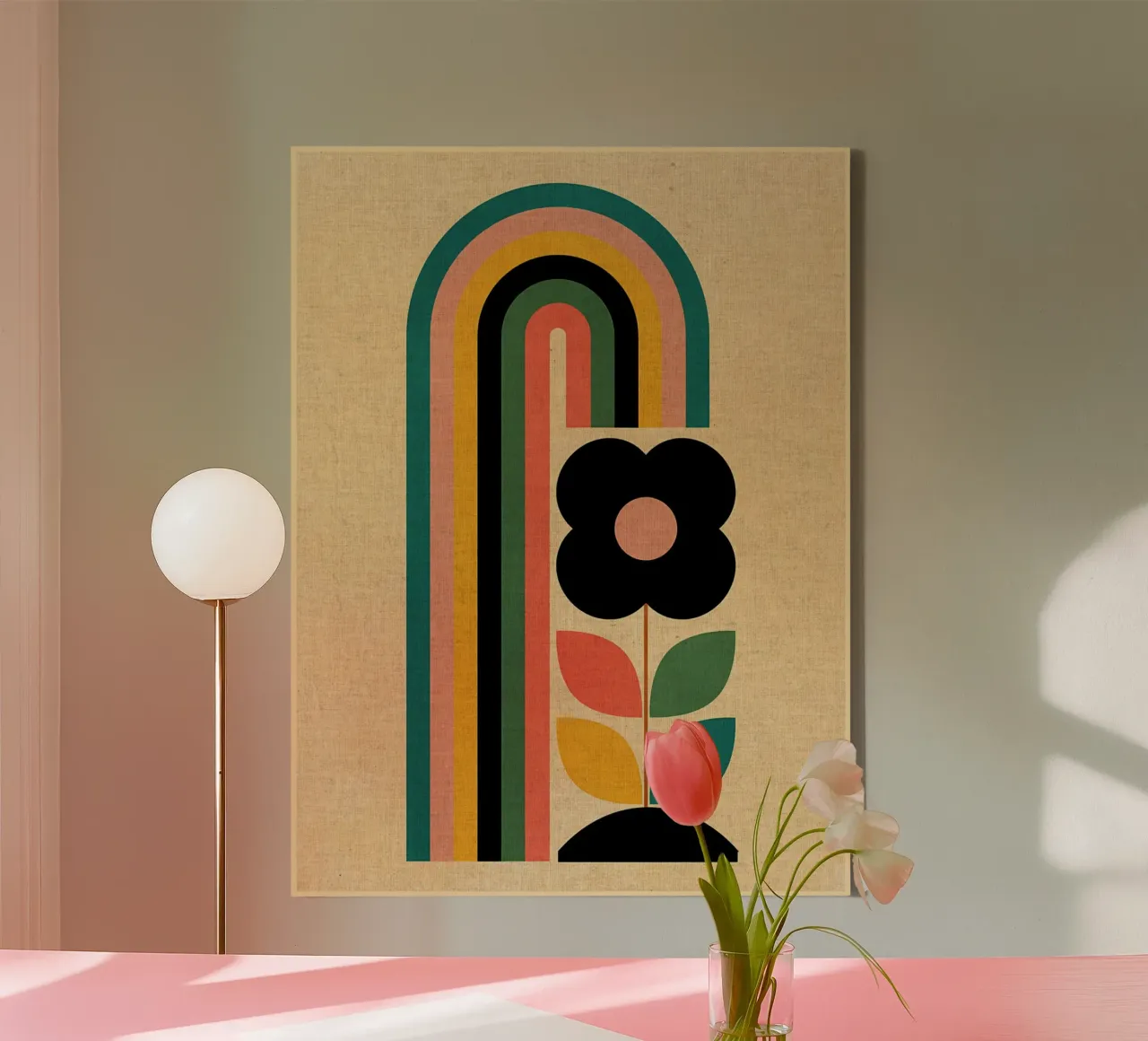 Illustrazione retrò di fiori e arcobaleno tela da Edson Studio