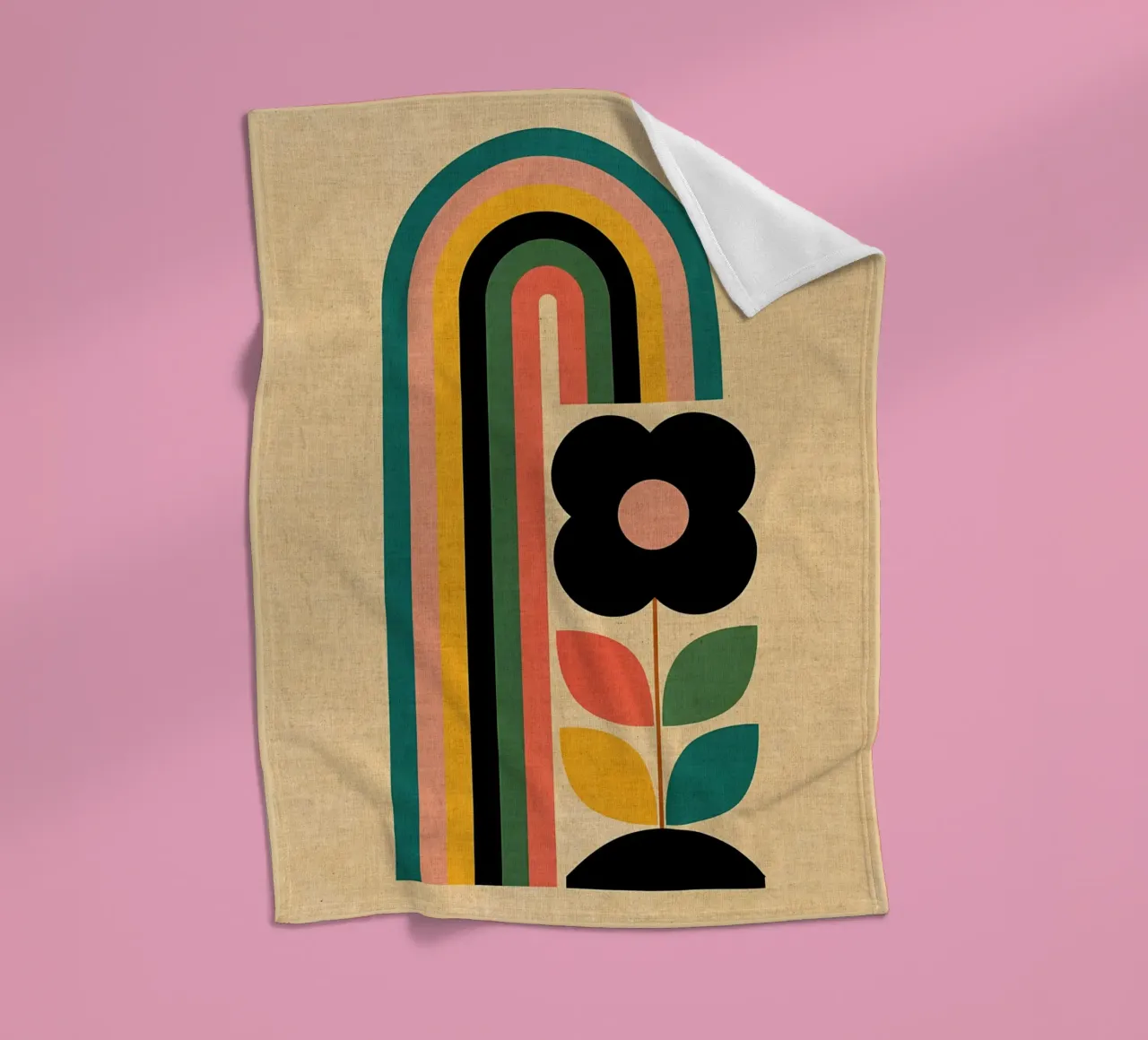 Illustrazione retrò di fiori e arcobaleno coperta in pile da Edson Studio