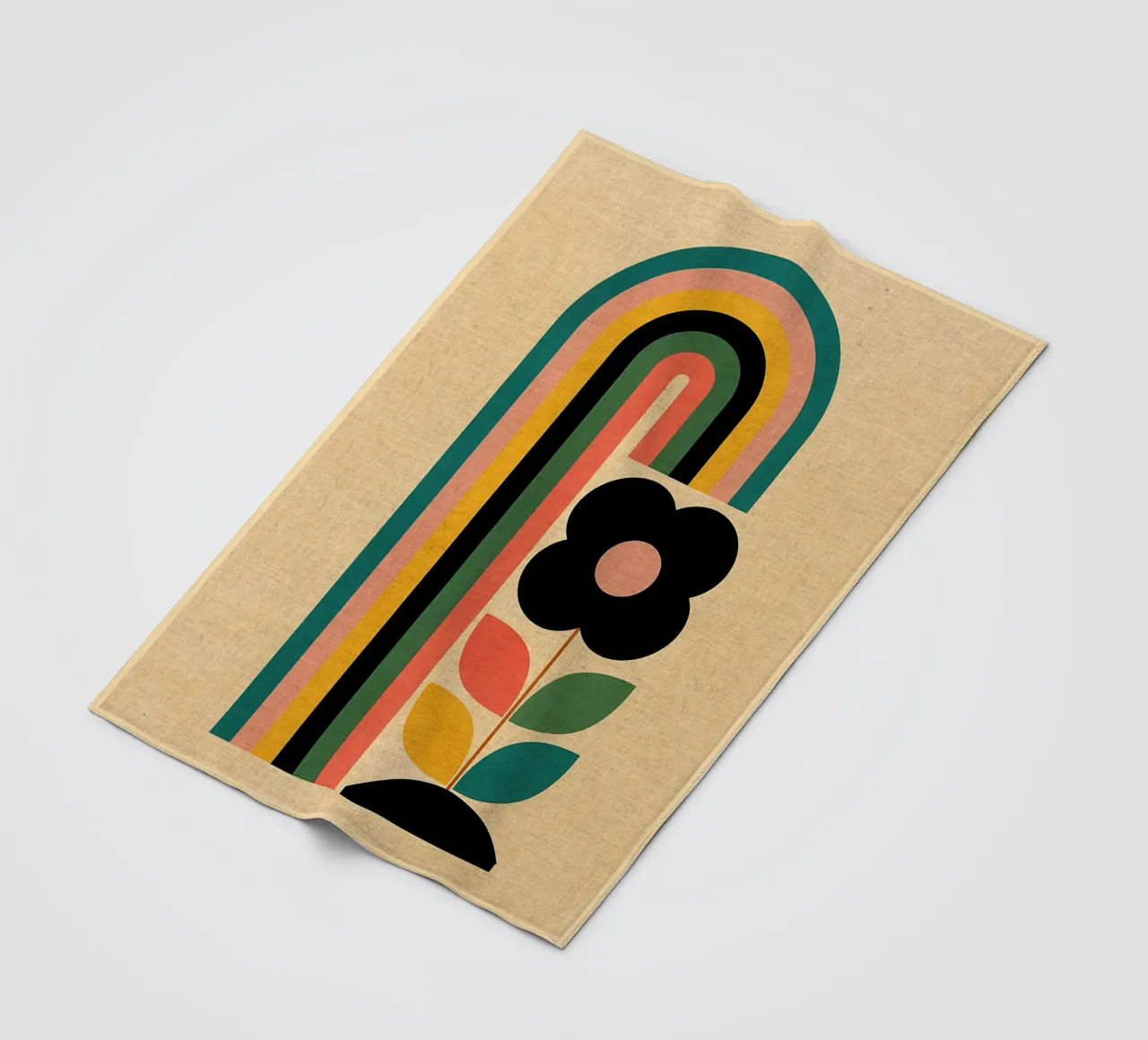 Illustrazione retrò di fiori e arcobaleno coperta in pile da Edson Studio
