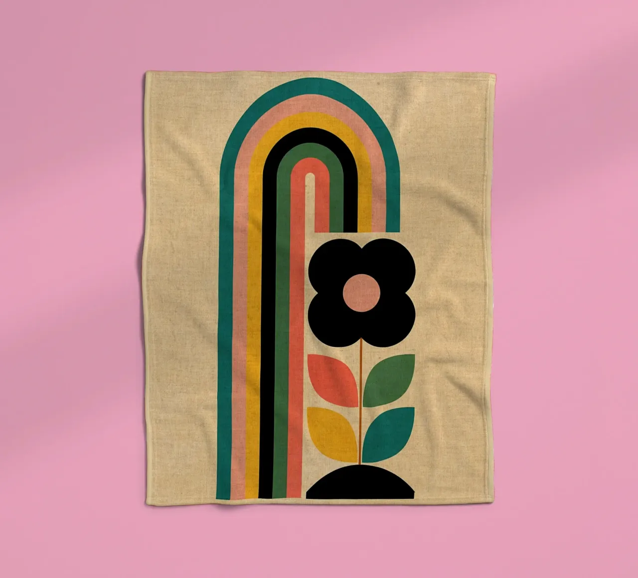 Illustrazione retrò di fiori e arcobaleno coperta in pile da Edson Studio