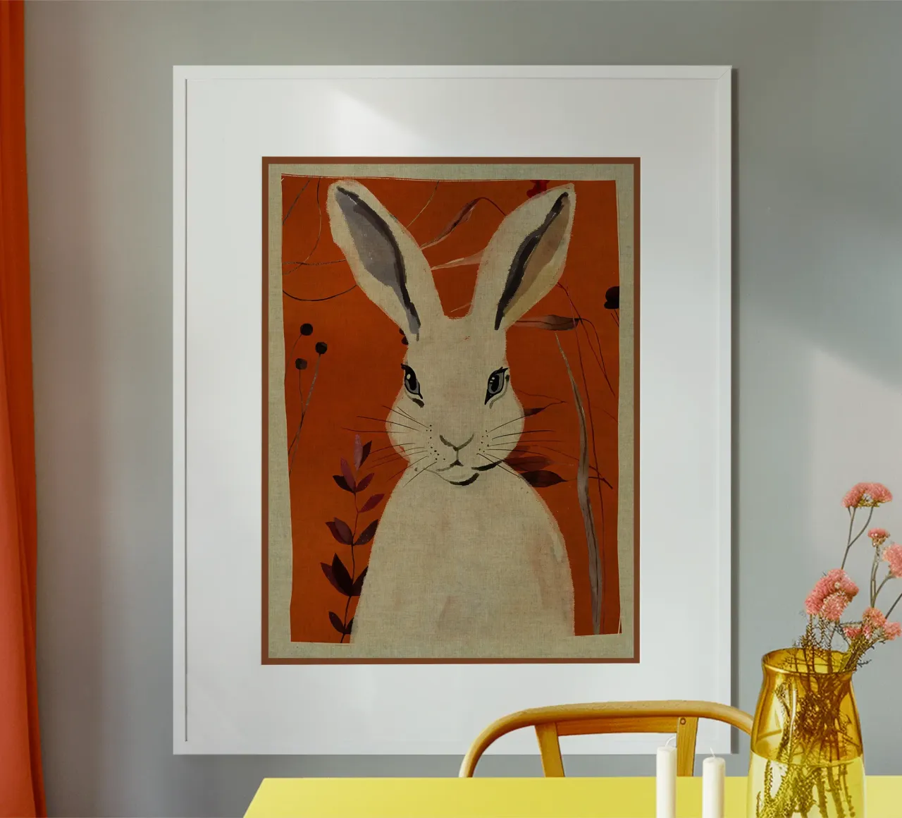Illustrazione del coniglio bianco poster con telaio in plastica da Edson Studio