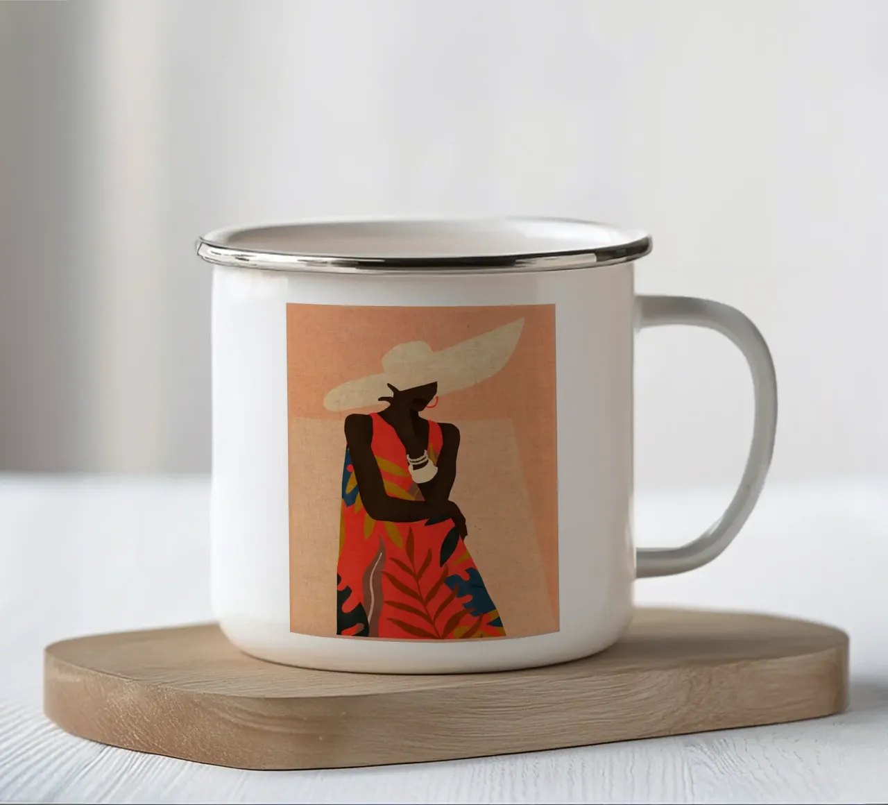 Donna in abito tropicale tazza in smalto da Edson Studio