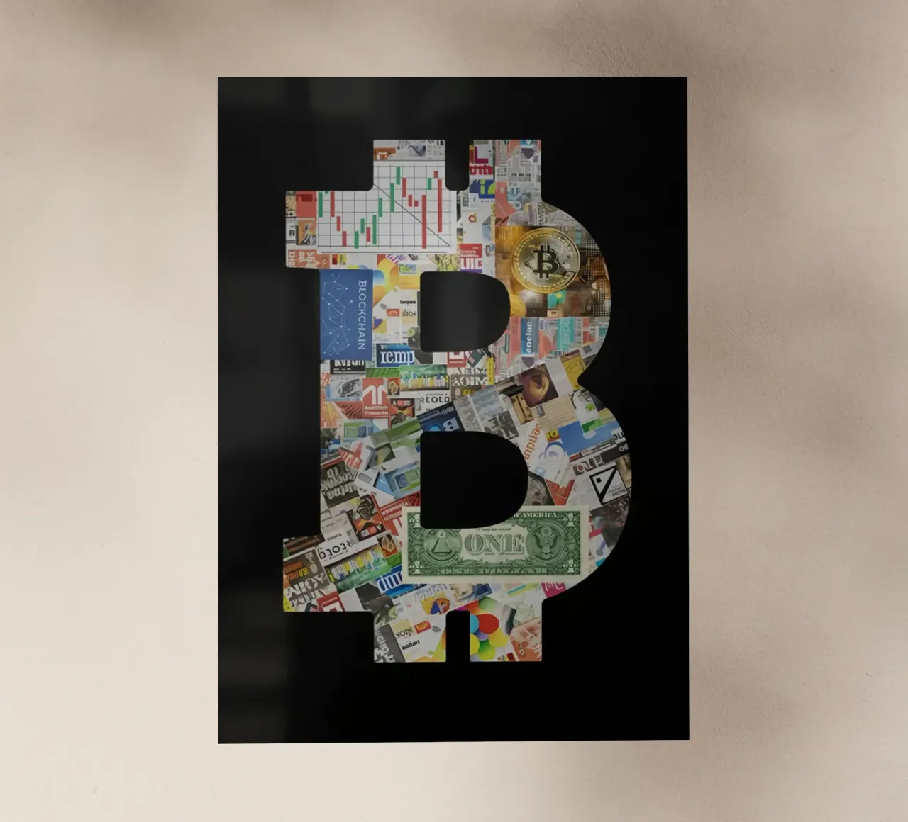 Collage di valute Bitcoin pellicola backlit da sayre shop